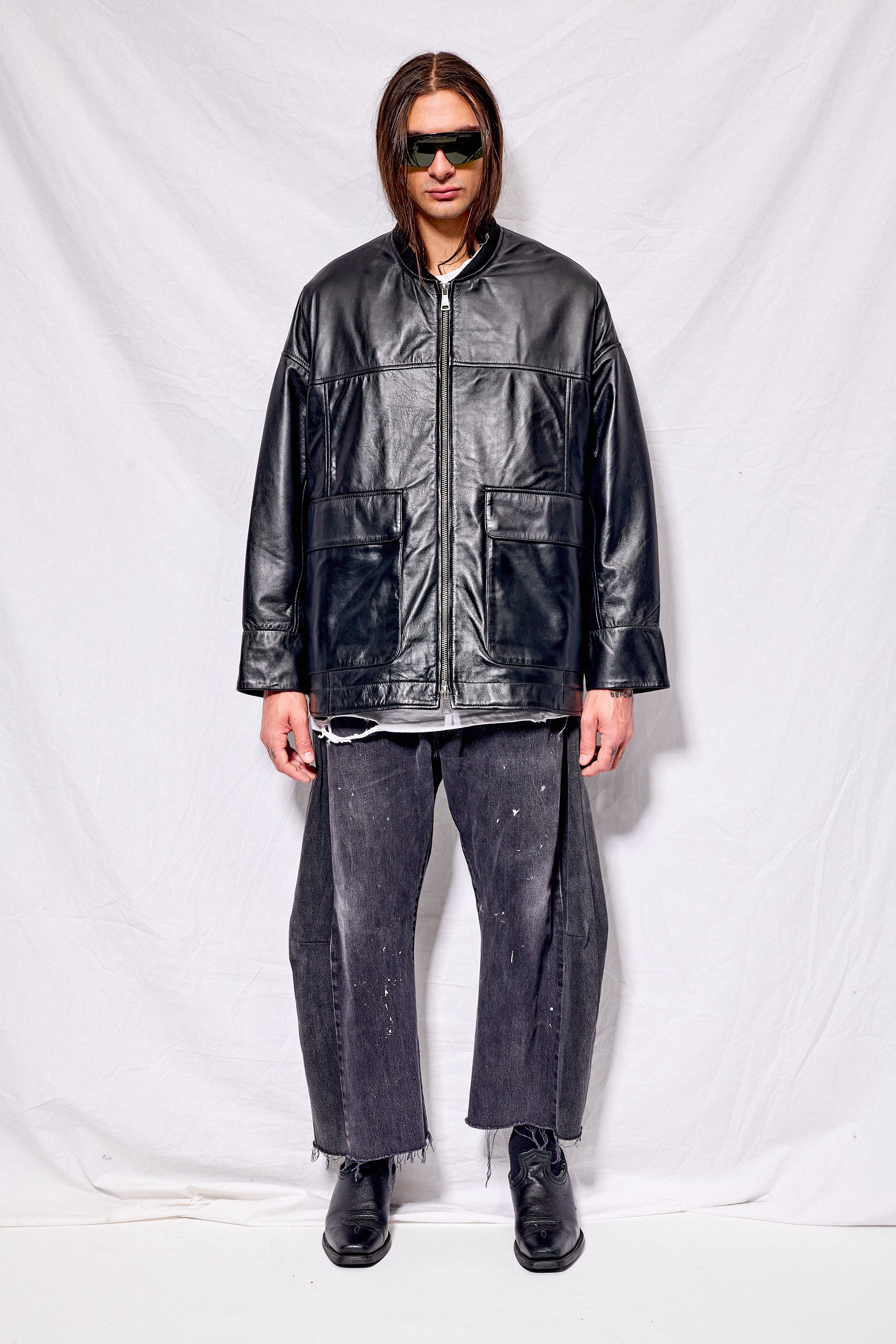 Black Nappa Leather Parka Jacket