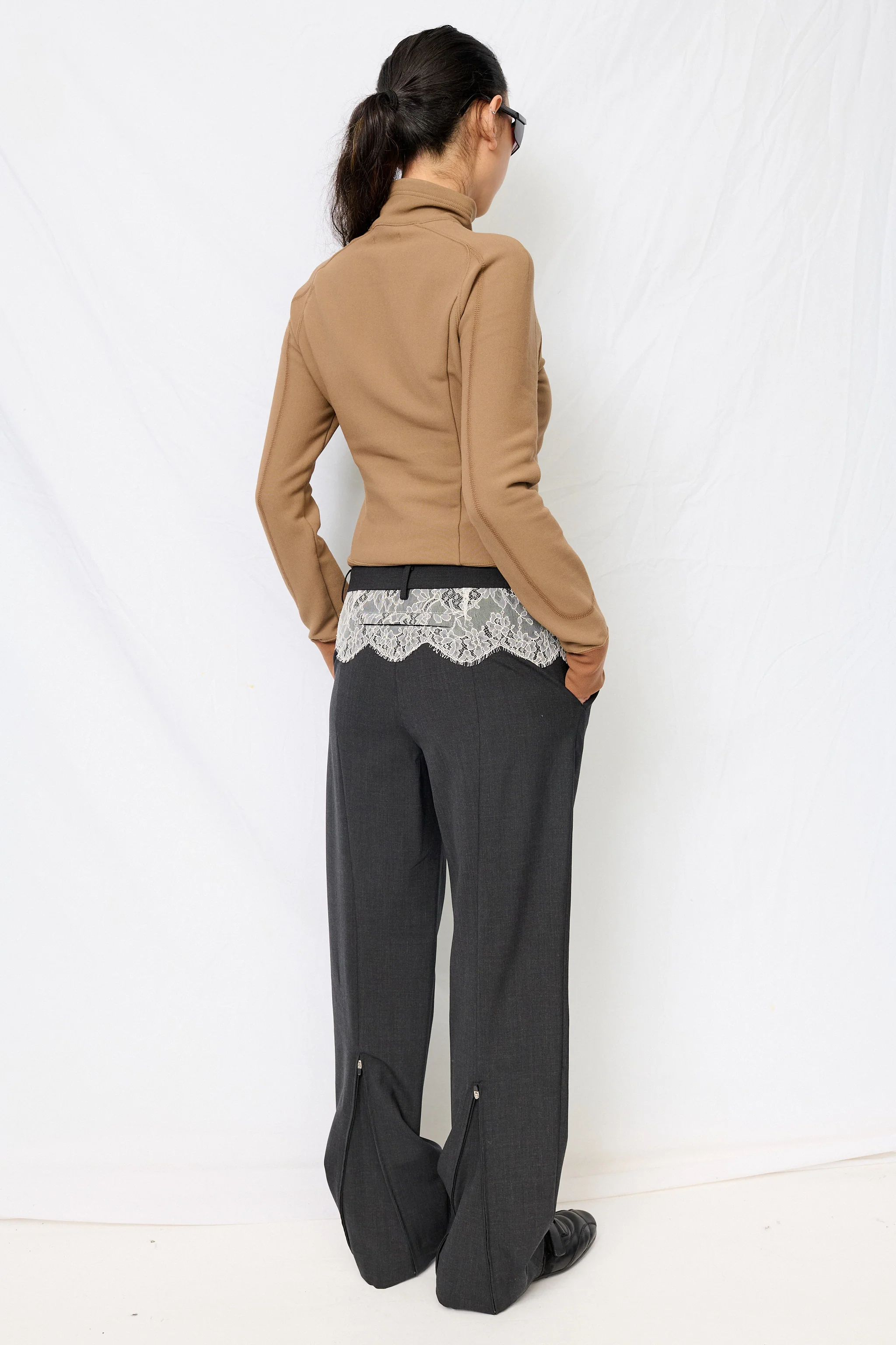 Charcoal/White Suiting Lace Waist Pants 3