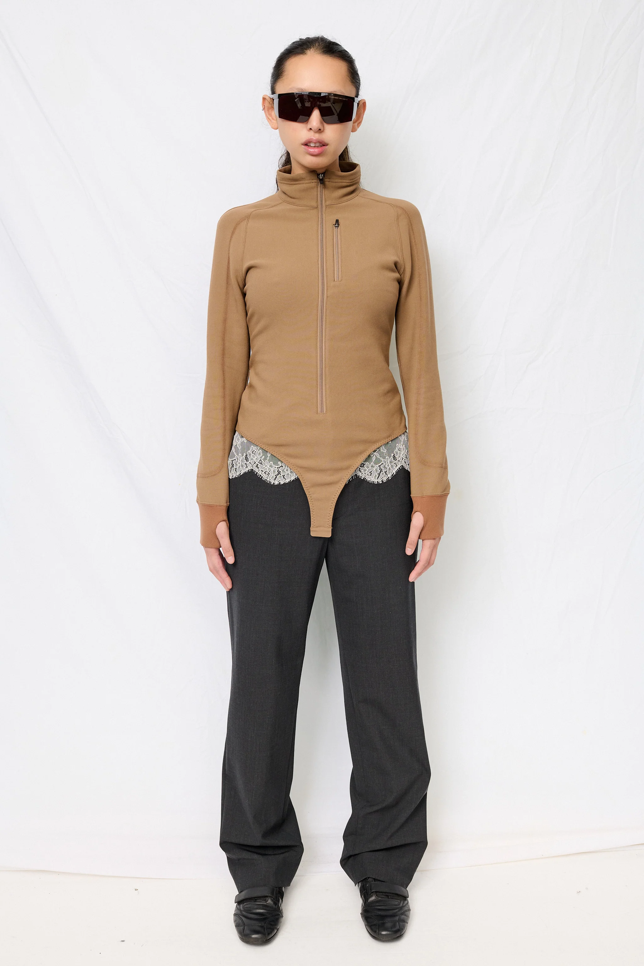Mocha French Terry Half-Zip Bodysuit 2