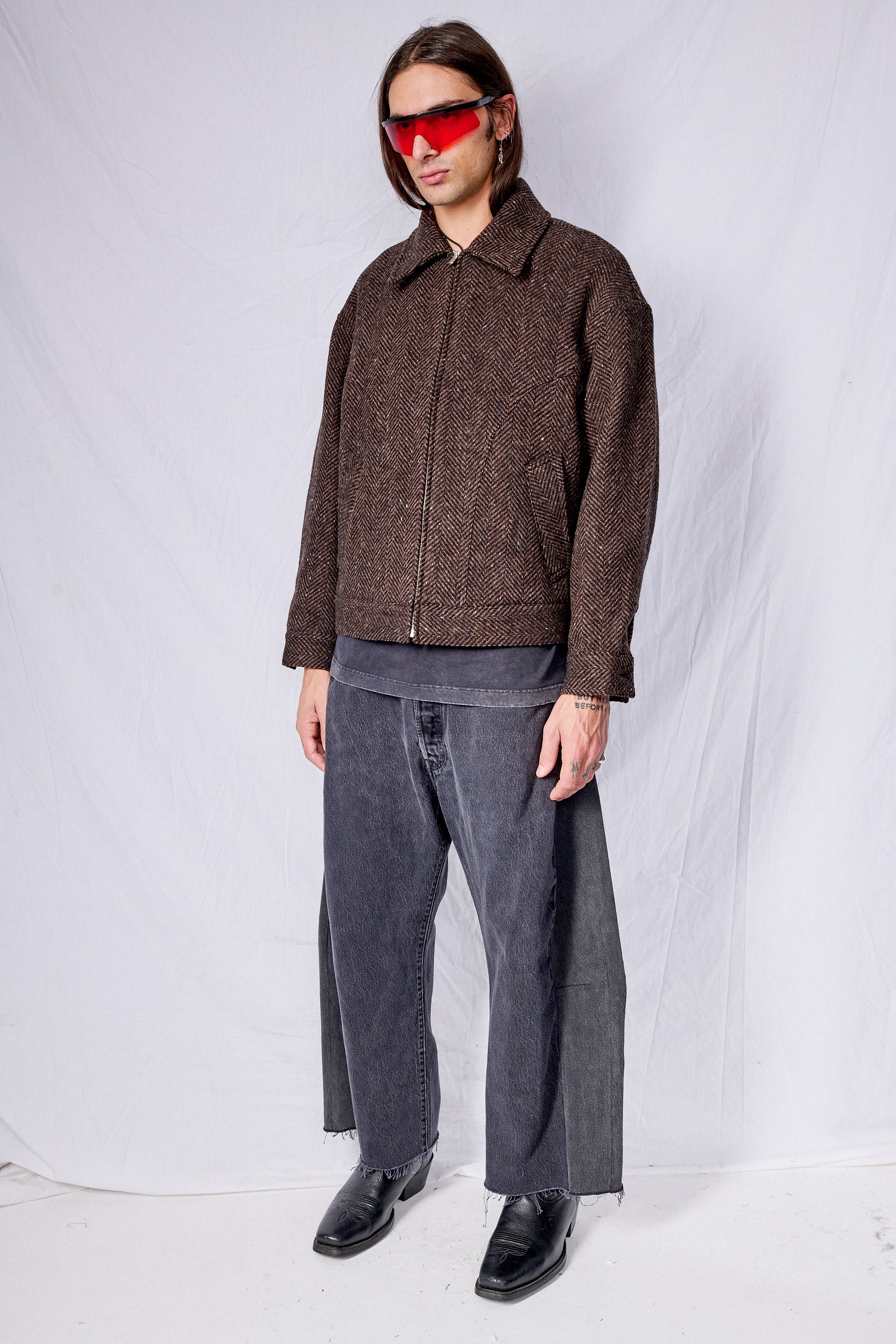 Brown Herringbone Zip Jacket 2